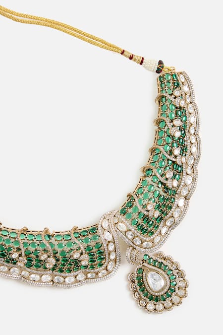 Shop_Vivinia By Vidhi Mehra_Green Stones, Elegant Kundan Choker Set _Online_at_Aza_Fashions