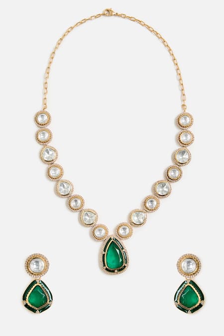 Vivinia By Vidhi Mehra Green Kundan Pendant Necklace Set 