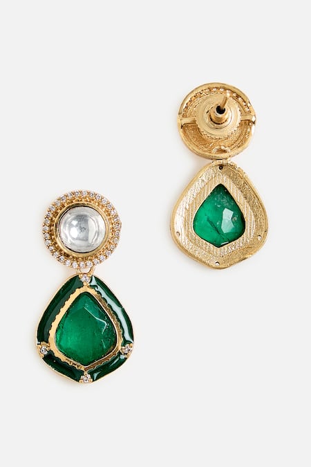 Shop_Vivinia By Vidhi Mehra_Gold Plated Stones, Crystals Green Kundan Pendant Necklace Set _Online_at_Aza_Fashions