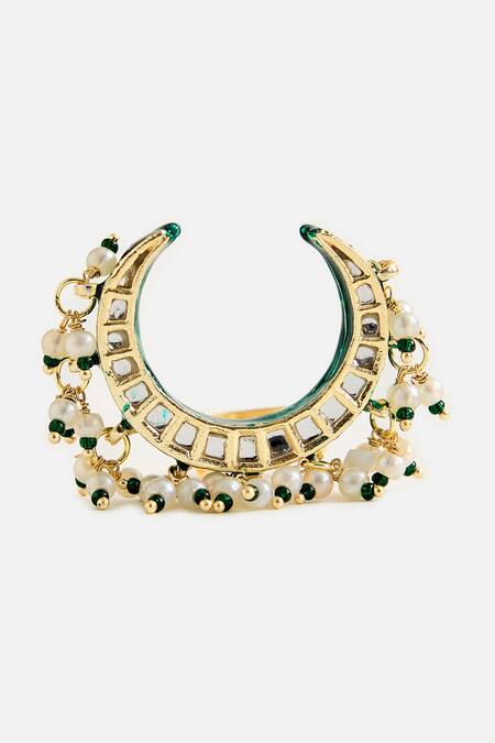 Buy_Vivinia By Vidhi Mehra_Gold Plated Gemstones, Pearls, Beads Crescent Kundan Statement Ring _Online_at_Aza_Fashions