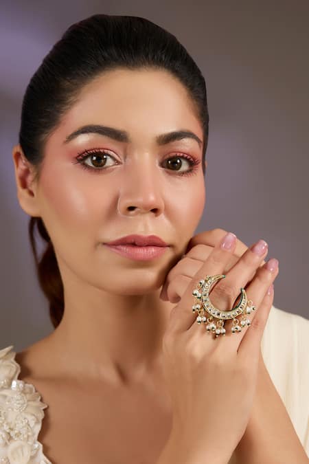 Vivinia By Vidhi Mehra Crescent Kundan Statement Ring 