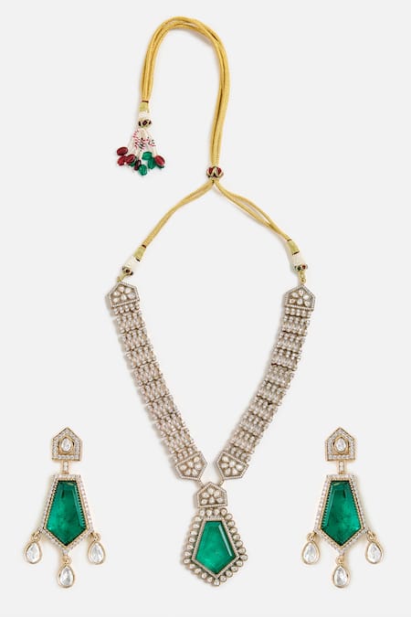 Vivinia By Vidhi Mehra Emerald Drop Kundan Necklace Set 