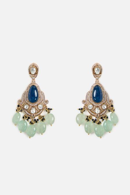 Vivinia By Vidhi Mehra_Green Beads, Faux Diamonds, Stones Beaded Kundan Necklace Set _Online_at_Aza_Fashions