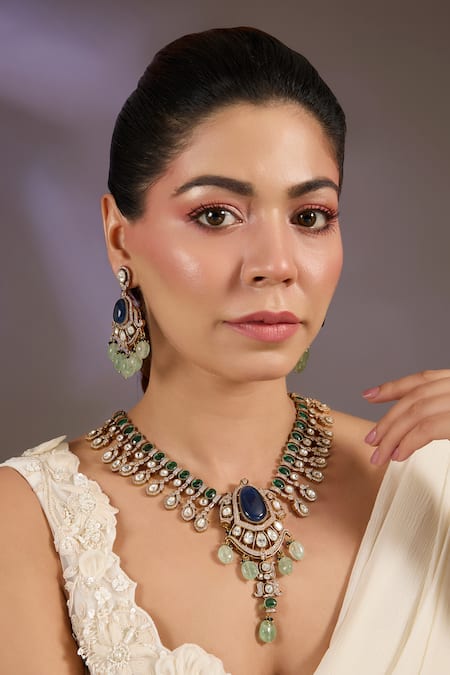 Vivinia By Vidhi Mehra Stone Beaded Kundan Necklace Set 