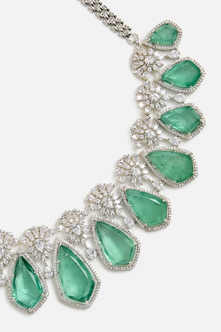 Shop_Vivinia By Vidhi Mehra_Green Stones Emerald Elegance Necklace Set _Online_at_Aza_Fashions