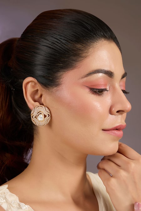 Vivinia By Vidhi Mehra Floral Kundan Stud Earrings 