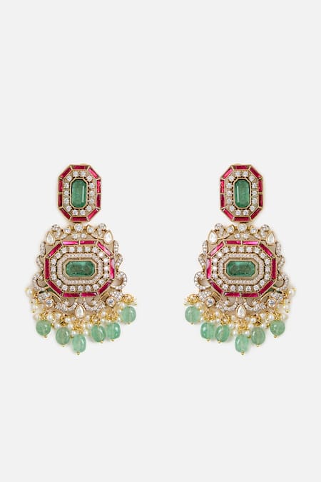 Vivinia By Vidhi Mehra_Green Pearls, Stones, Beads Regal Kundan And Emerald Statement Necklace Set _Online_at_Aza_Fashions