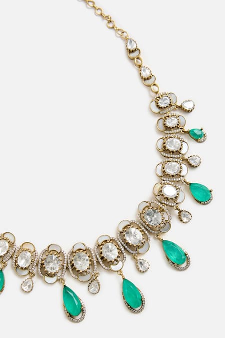 Buy Vivinia By Vidhi Mehra Green Stones, Pearls Elegant Drop Kundan Necklace Set Online at Aza Fashions Buy_Vivinia By Vidhi Mehra_Green Stones, Pearls Elegant Drop Kundan Necklace Set _Online_at_Aza_Fashions