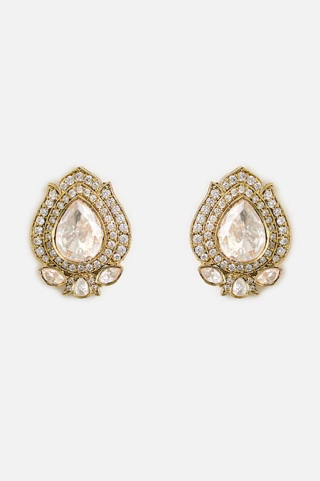 Vivinia By Vidhi Mehra_White Stones Floral Kundan Choker Necklace Set _Online_at_Aza_Fashions