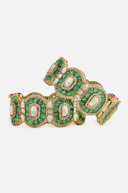 Vivinia By Vidhi Mehra_Green Stones, Crystals, Studded Bangles _Online_at_Aza_Fashions