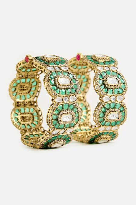 Vivinia By Vidhi Mehra Green Stone Studded Bangles 
