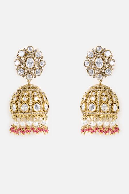 Vivinia By Vidhi Mehra Pearl & Kundan Drop Jhumka Earrings 