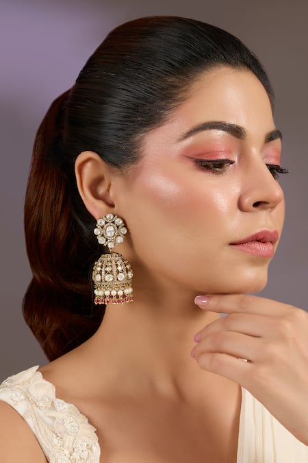 Vivinia By Vidhi Mehra Pearl & Kundan Drop Jhumka Earrings 