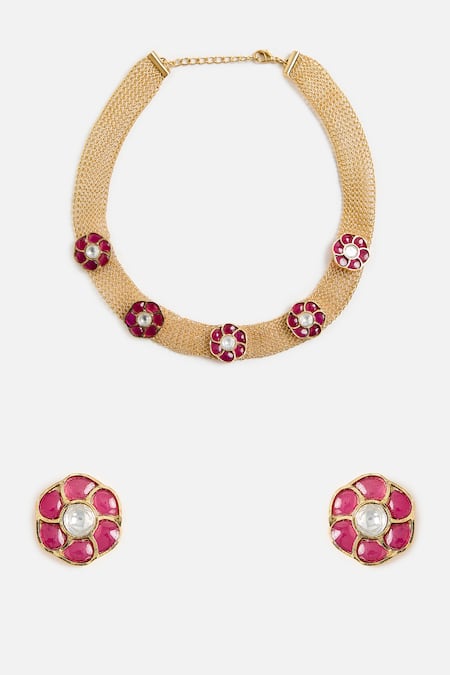 Vivinia By Vidhi Mehra Ruby Stone Choker Necklace Set 