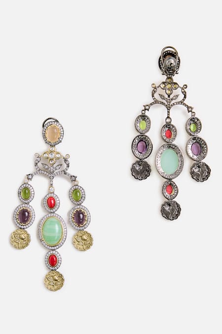 Vivinia By Vidhi Mehra_Multi Color Stones Multicolor Statement Dangler Earrings _Online_at_Aza_Fashions