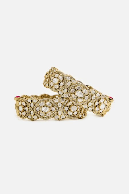 Vivinia By Vidhi Mehra_Gold Plated Stones Moissanite Polki Embellished Bangles _Online_at_Aza_Fashions