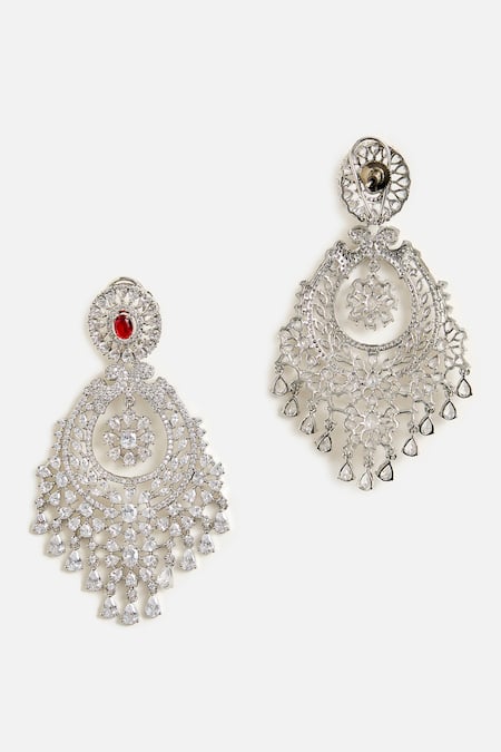 Vivinia By Vidhi Mehra_Silver Plated Crystals Cubic Zirconia Embellished Chandeliers _Online_at_Aza_Fashions