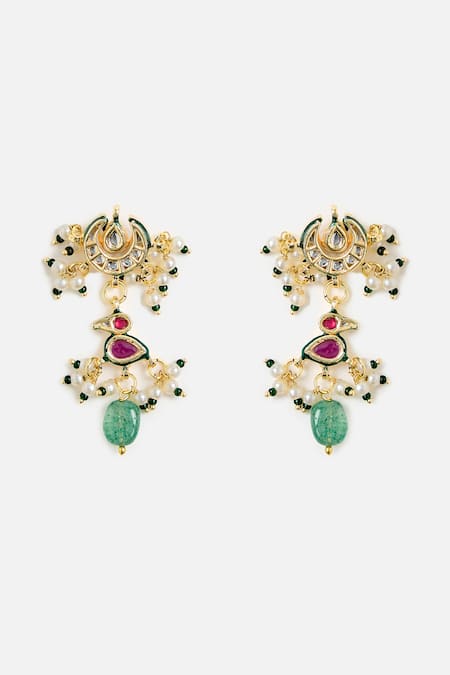 Vivinia By Vidhi Mehra_Green Stones, Pearls, Beads Elegant Necklace Set _Online_at_Aza_Fashions