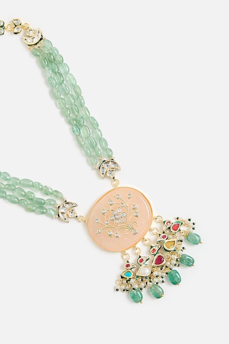 Buy_Vivinia By Vidhi Mehra_Green Stones, Pearls, Beads Elegant Necklace Set _Online_at_Aza_Fashions
