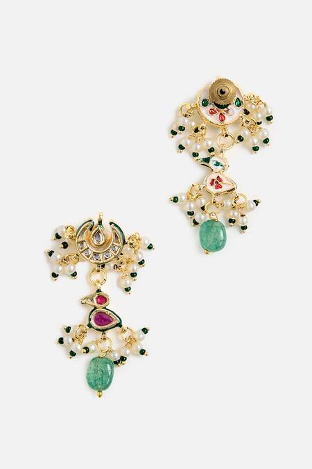 Shop_Vivinia By Vidhi Mehra_Green Stones, Pearls, Beads Elegant Necklace Set _Online_at_Aza_Fashions