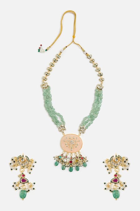 Vivinia By Vidhi Mehra Elegant Green Beaded Necklace Set 