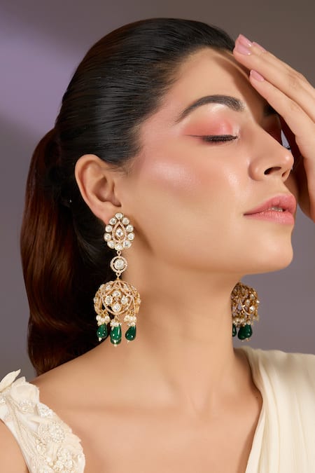 Vivinia By Vidhi Mehra Emerald Green Drop Statement Earrings 