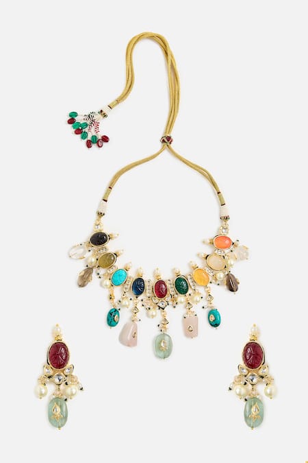 Vivinia By Vidhi Mehra Multicolor Gemstone Choker Set 