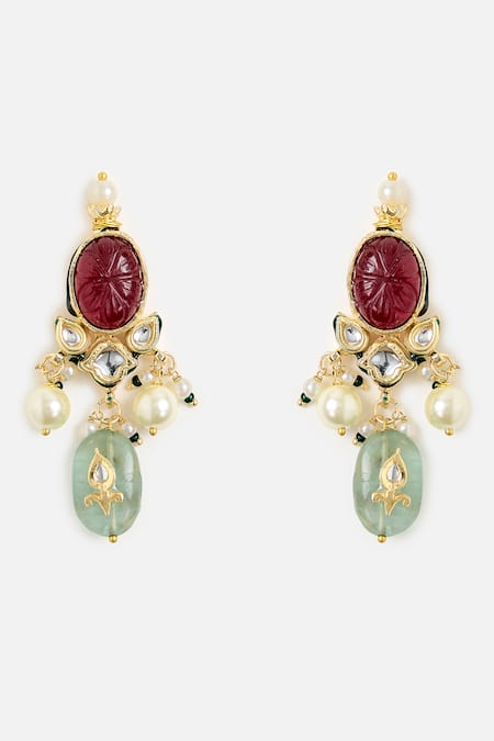 Buy_Vivinia By Vidhi Mehra_Multi Color Pearls, Stones, Beads Multicolor Gemstone Choker Set _Online_at_Aza_Fashions