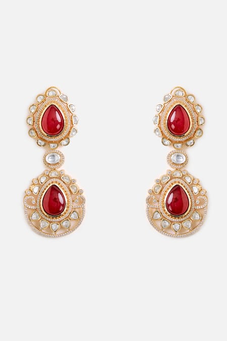 Vivinia By Vidhi Mehra Ruby Red Statement Drop Earrings 
