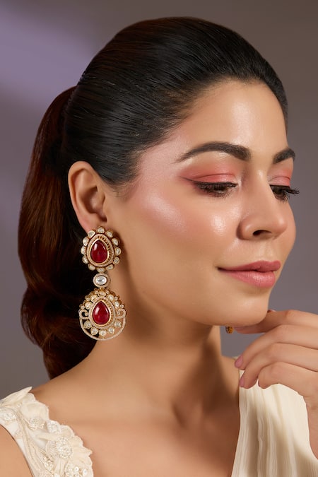 Vivinia By Vidhi Mehra Ruby Red Statement Drop Earrings 