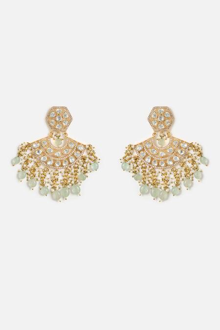 Vivinia By Vidhi Mehra_Gold Plated Pearls, Beads, Stones Kundan Polki Statement Earrings _Online_at_Aza_Fashions