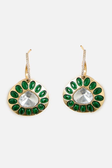 Vivinia By Vidhi Mehra Emerald Green Round Drop Earrings 