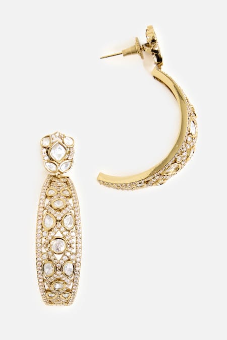 Vivinia By Vidhi Mehra_Gold Plated Stones Elegant Hoop Earrings _Online_at_Aza_Fashions