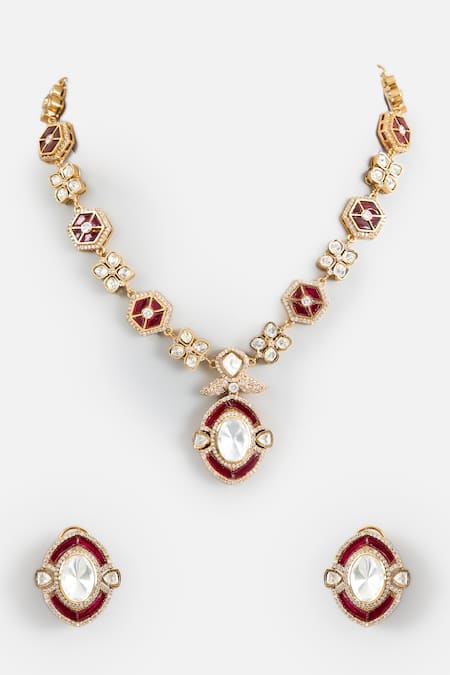 Vivinia By Vidhi Mehra Polki Embellished Necklace Set 