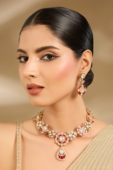 Vivinia By Vidhi Mehra Gemstones & Kundan Necklace Set 