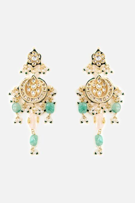 Vivinia By Vidhi Mehra_Green Beads, Pearls, Stones Floral Layered Embellished Necklace Set _Online_at_Aza_Fashions