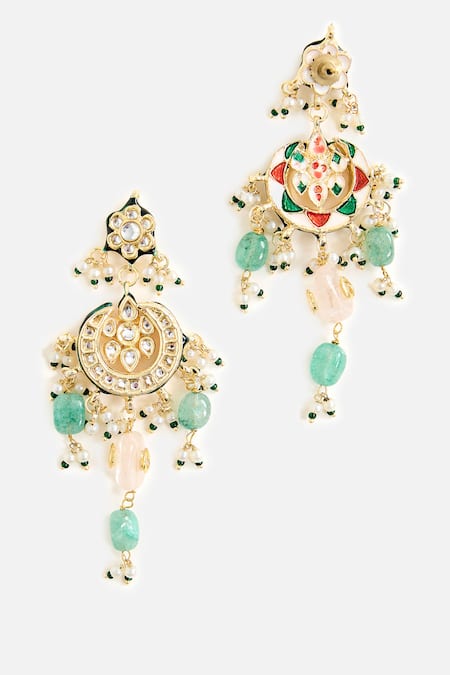 Buy_Vivinia By Vidhi Mehra_Green Beads, Pearls, Stones Floral Layered Embellished Necklace Set _Online_at_Aza_Fashions