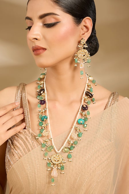 Vivinia By Vidhi Mehra Floral Layered Embellished Necklace Set 