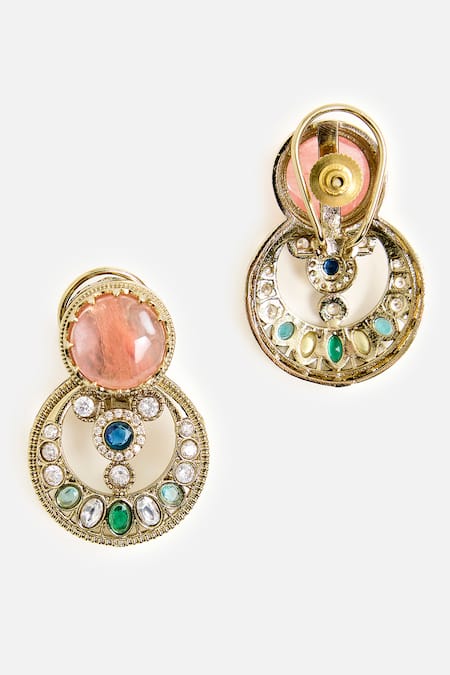 Vivinia By Vidhi Mehra_Multi Color Gemstones, Gold-plated Statement Earrings _Online_at_Aza_Fashions