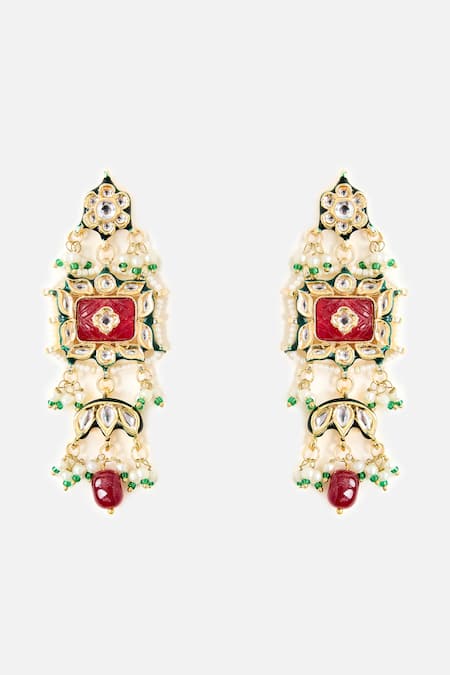 Buy_Vivinia By Vidhi Mehra_Red Stones, Pearls, Beads Embellished Choker Necklace Set _Online_at_Aza_Fashions