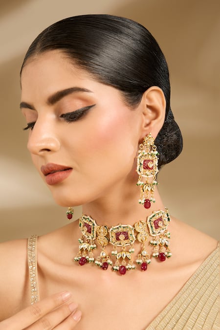 Vivinia By Vidhi Mehra Stone Embellished Choker Necklace Set 