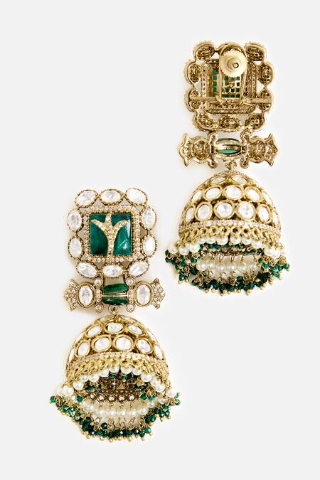 Vivinia By Vidhi Mehra_Gold Plated Stones, Pearls Embellished Jhumkas _Online_at_Aza_Fashions