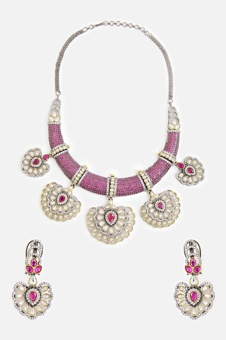 Vivinia By Vidhi Mehra Purple Bead & Kundan Embellished Necklace Set 