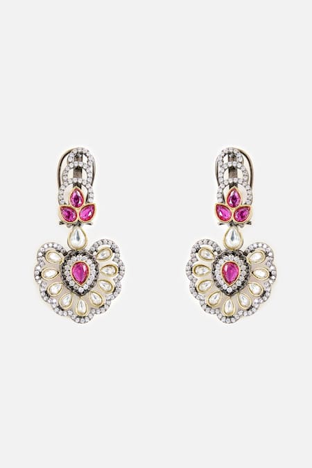 Buy_Vivinia By Vidhi Mehra_Pink Stones Purple Bead And Kundan Embellished Necklace Set _Online_at_Aza_Fashions