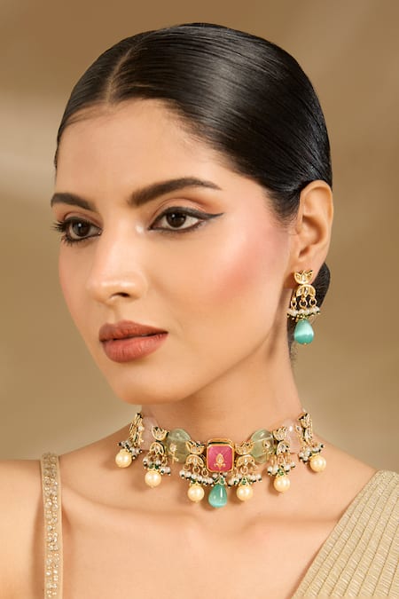 Vivinia By Vidhi Mehra Multicolor Stone Embellished Choker Set 