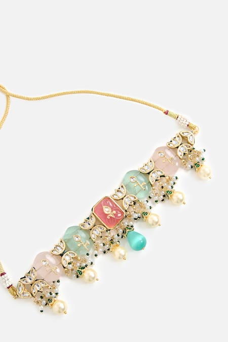 Shop_Vivinia By Vidhi Mehra_Multi Color Beads, Stones Multicolor Embellished Choker Set _Online_at_Aza_Fashions