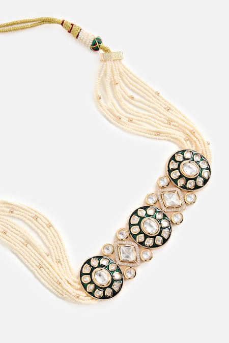 Shop_Vivinia By Vidhi Mehra_Multi Color Stones, Pearls Embellised Choker Set _Online_at_Aza_Fashions