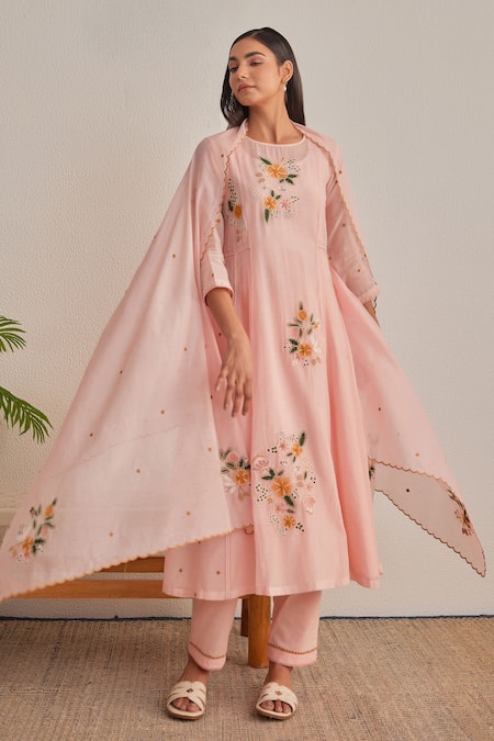 Khamaj India Eden Applique Floral Embroidered Kurta Set 