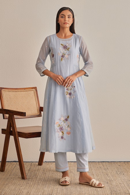 Khamaj India Eden Chanderi Embroidered Kurta & Pant Set 