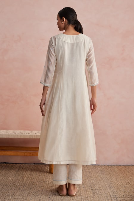 Khamaj India Applique Floral Embroidered Kurta Set 